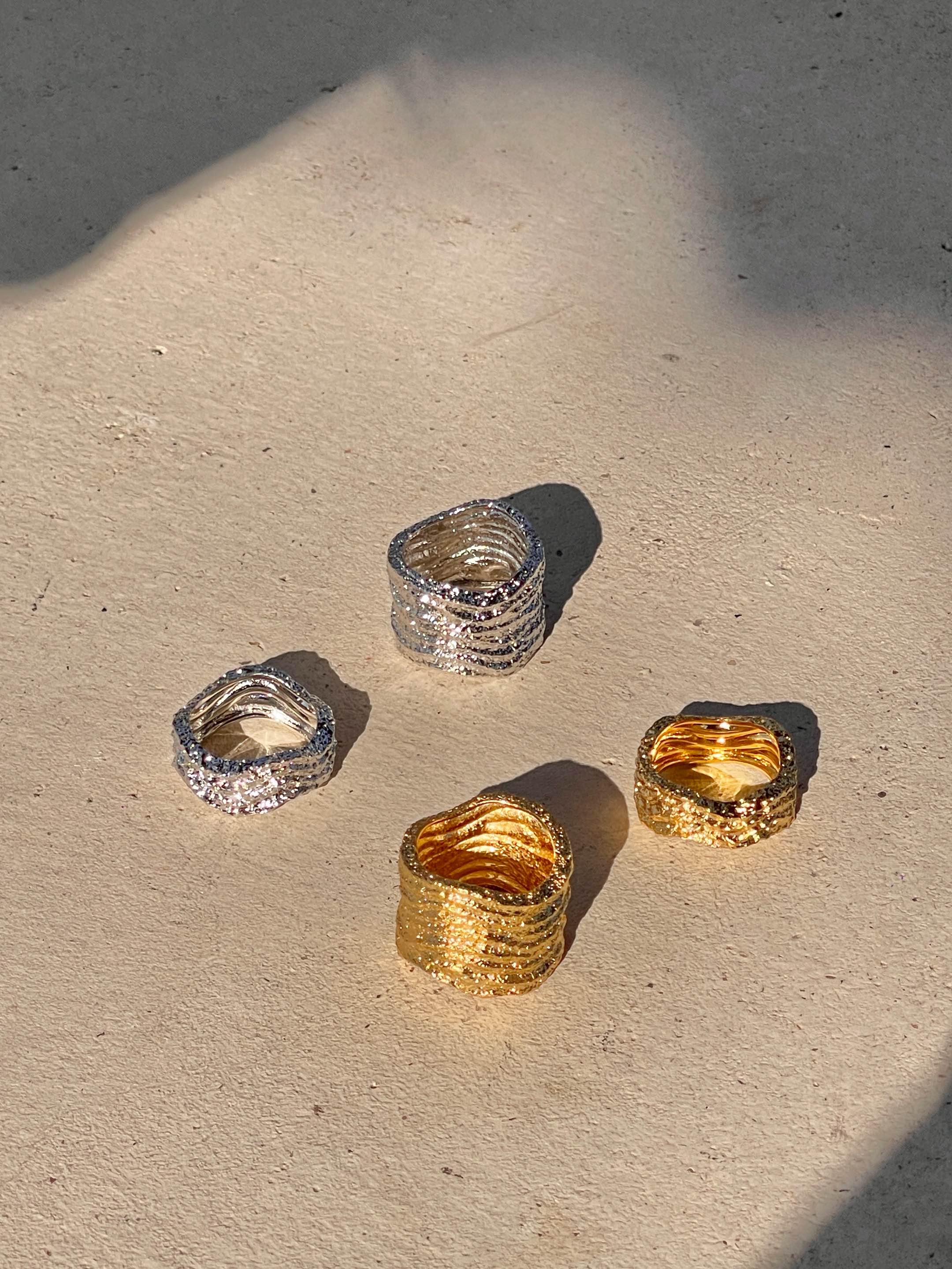 Golden Dune Wave Slim Ring
