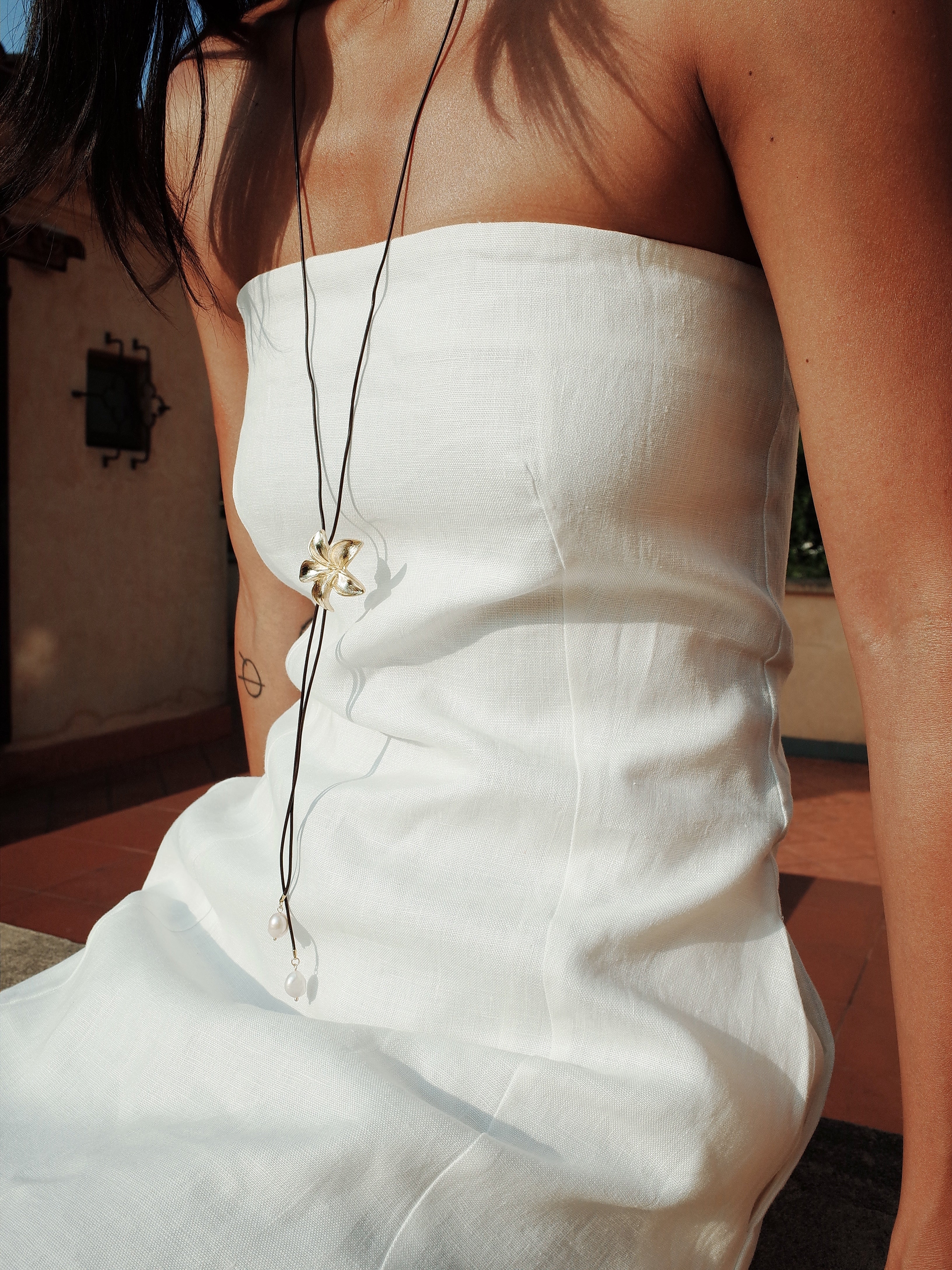 Plumeria Pearl Lariat